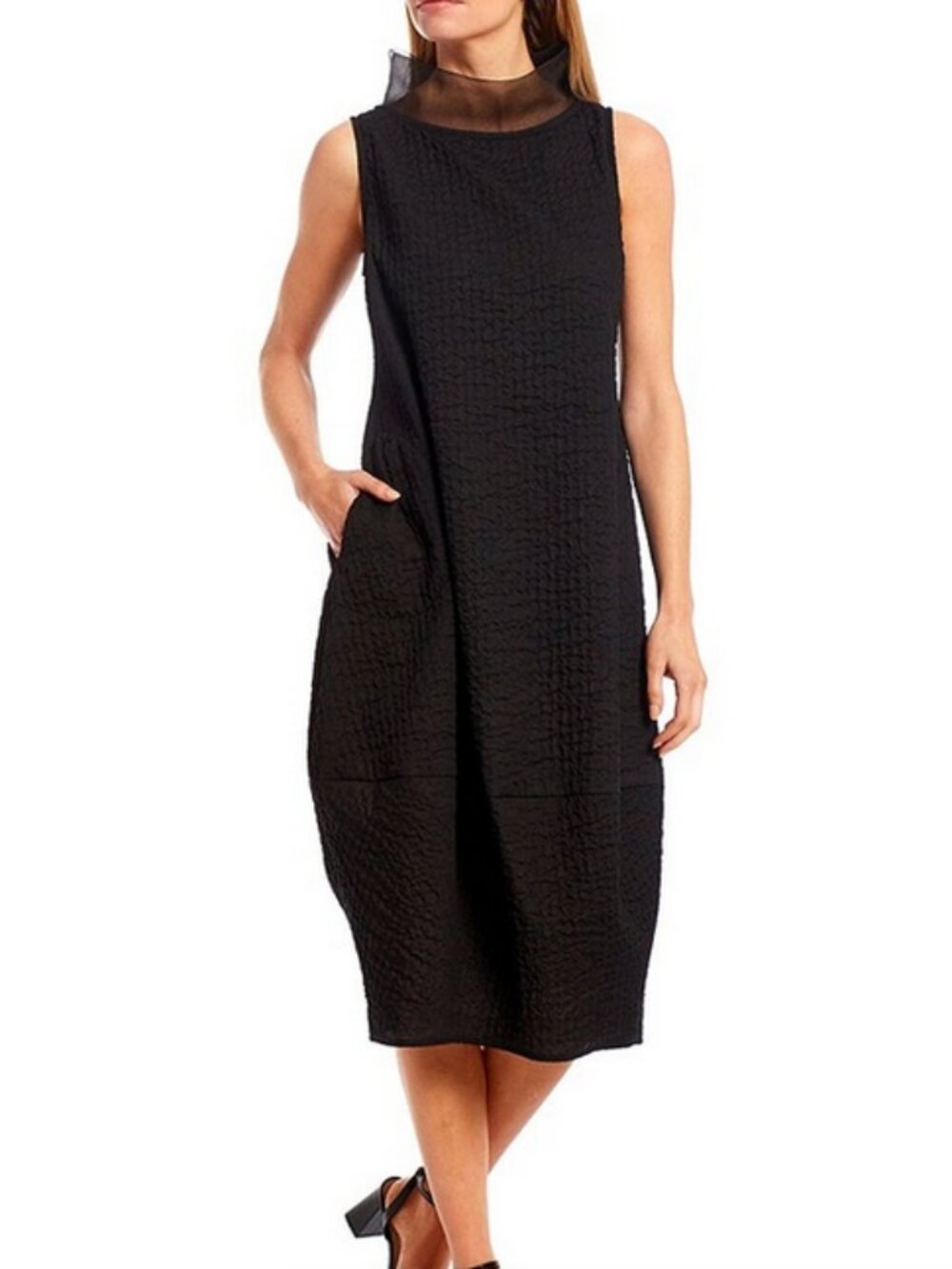 IC Collection Sheer Organza Funnel Neck Balloon Dress black XL